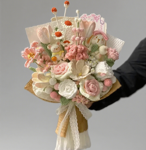 Crochet Rabbit&Rose Mixed bouquet