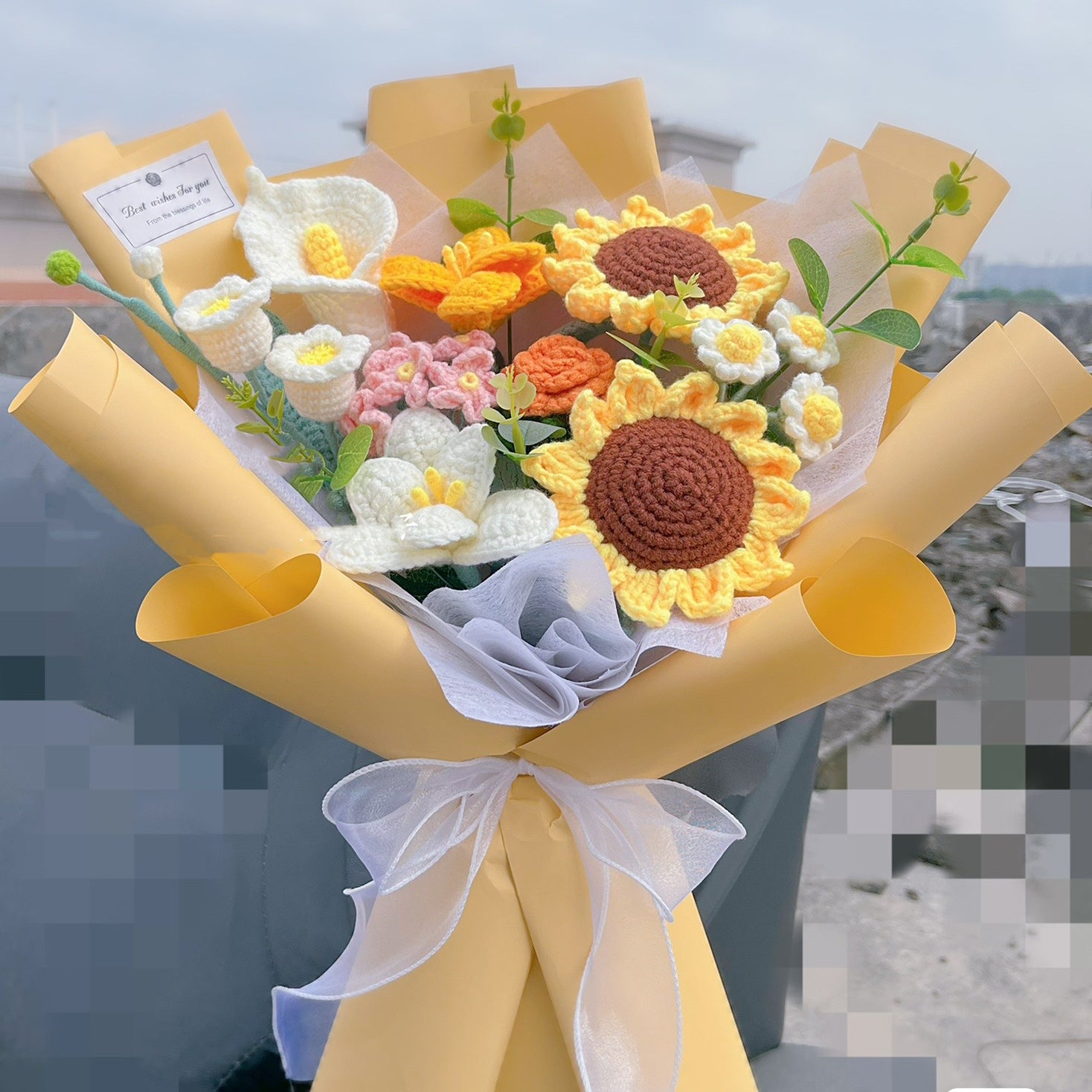 Crochet sunflower &tulip bouquet
