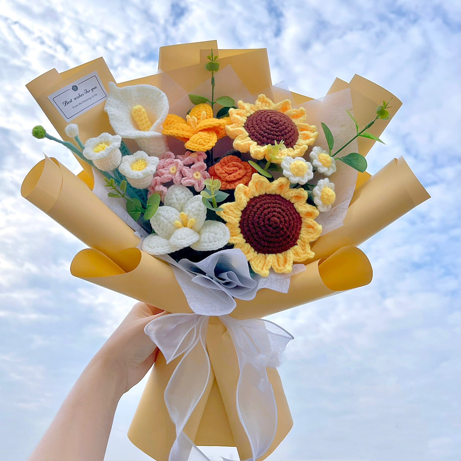 Crochet sunflower &tulip bouquet