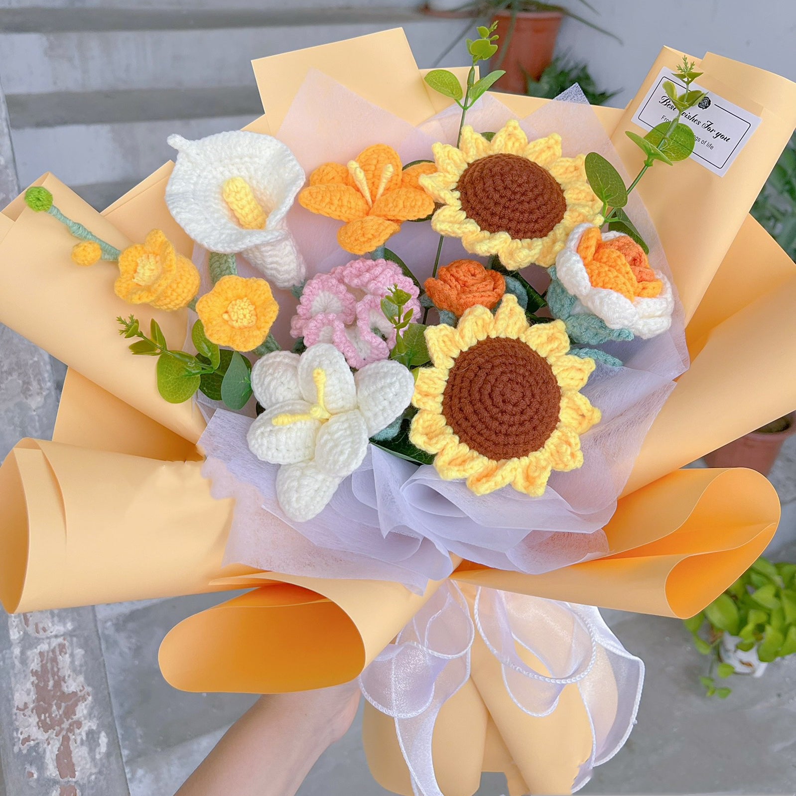 Crochet sunflower &tulip bouquet