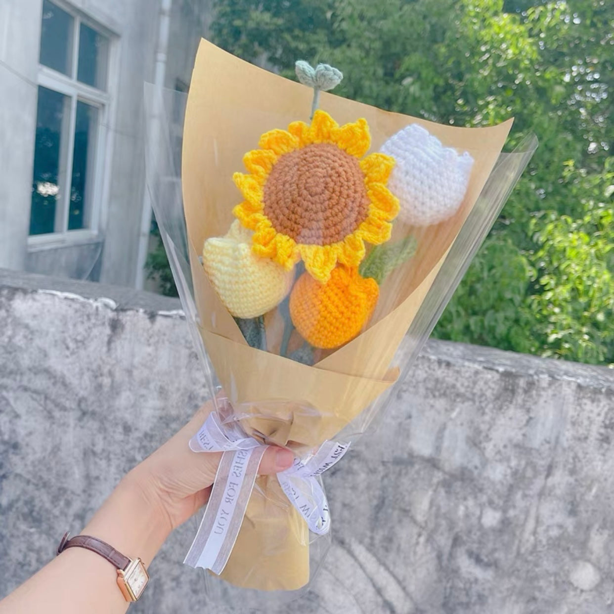 Crochet sunflower &tulip bouquet