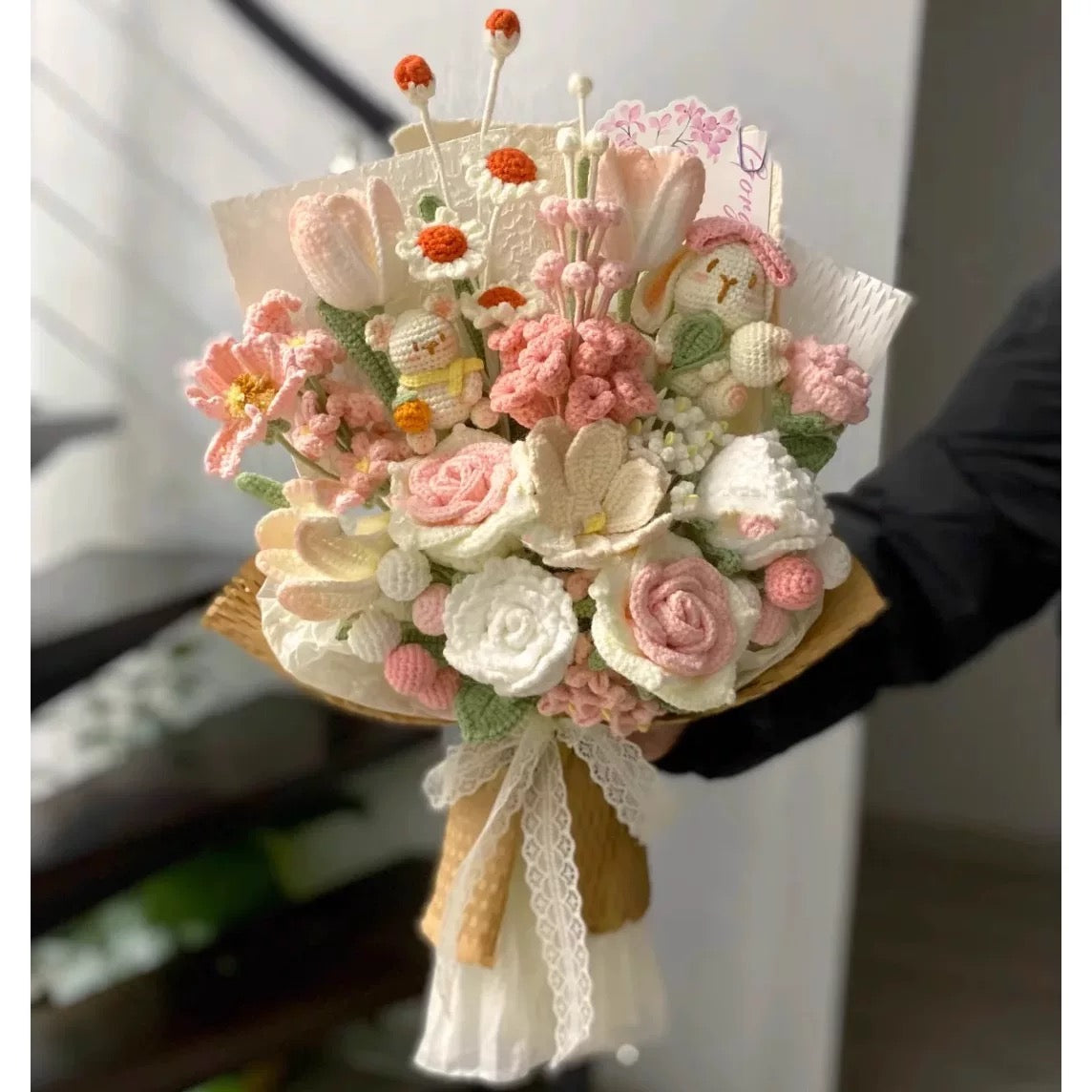 Crochet Rabbit&Rose Mixed bouquet