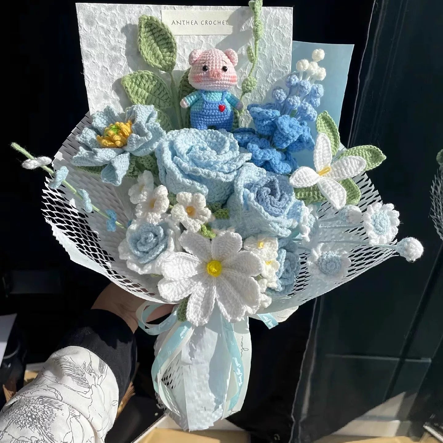 Crochet Hyacinth rose mixed bouquet