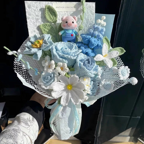 Crochet Hyacinth rose mixed bouquet