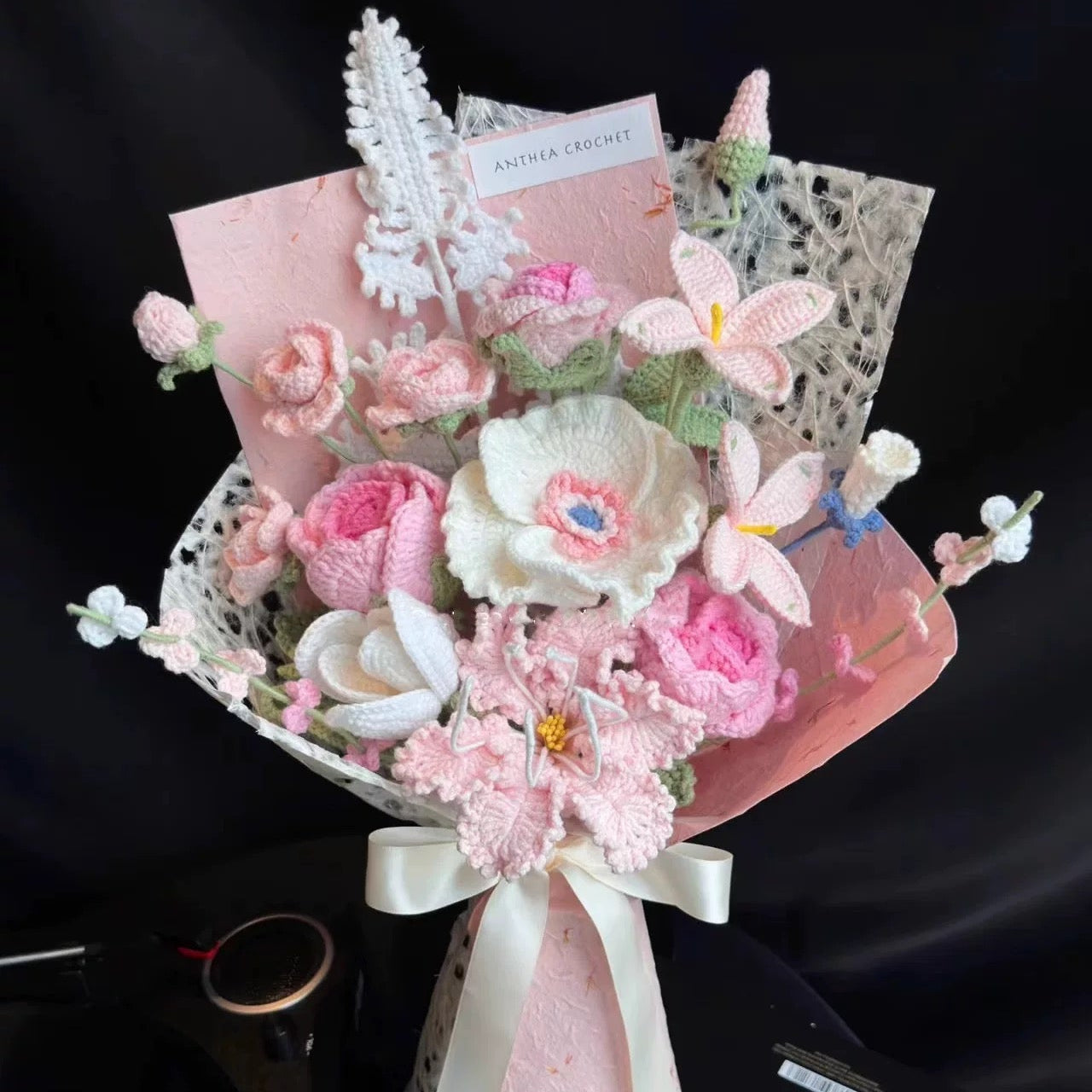 Crochet Hyacinth rose mixed bouquet
