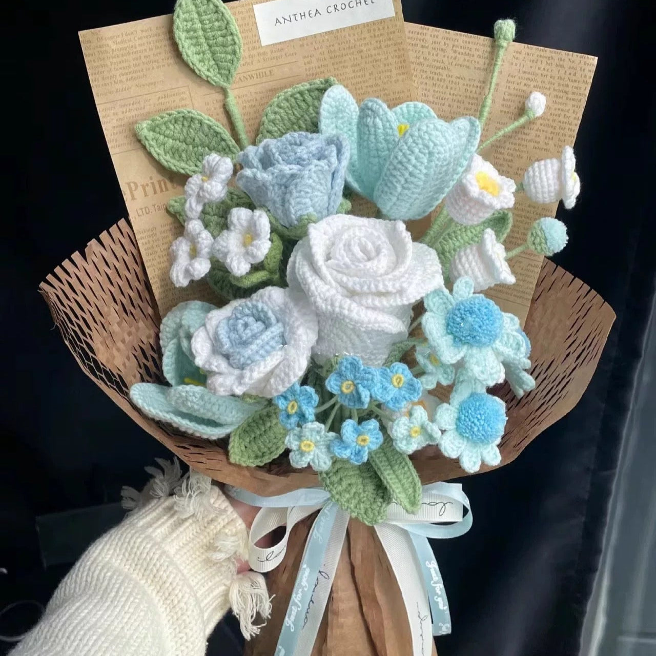 Crochet Hyacinth rose mixed bouquet