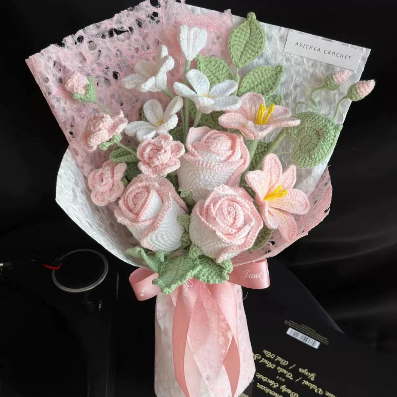 Crochet Hyacinth rose mixed bouquet