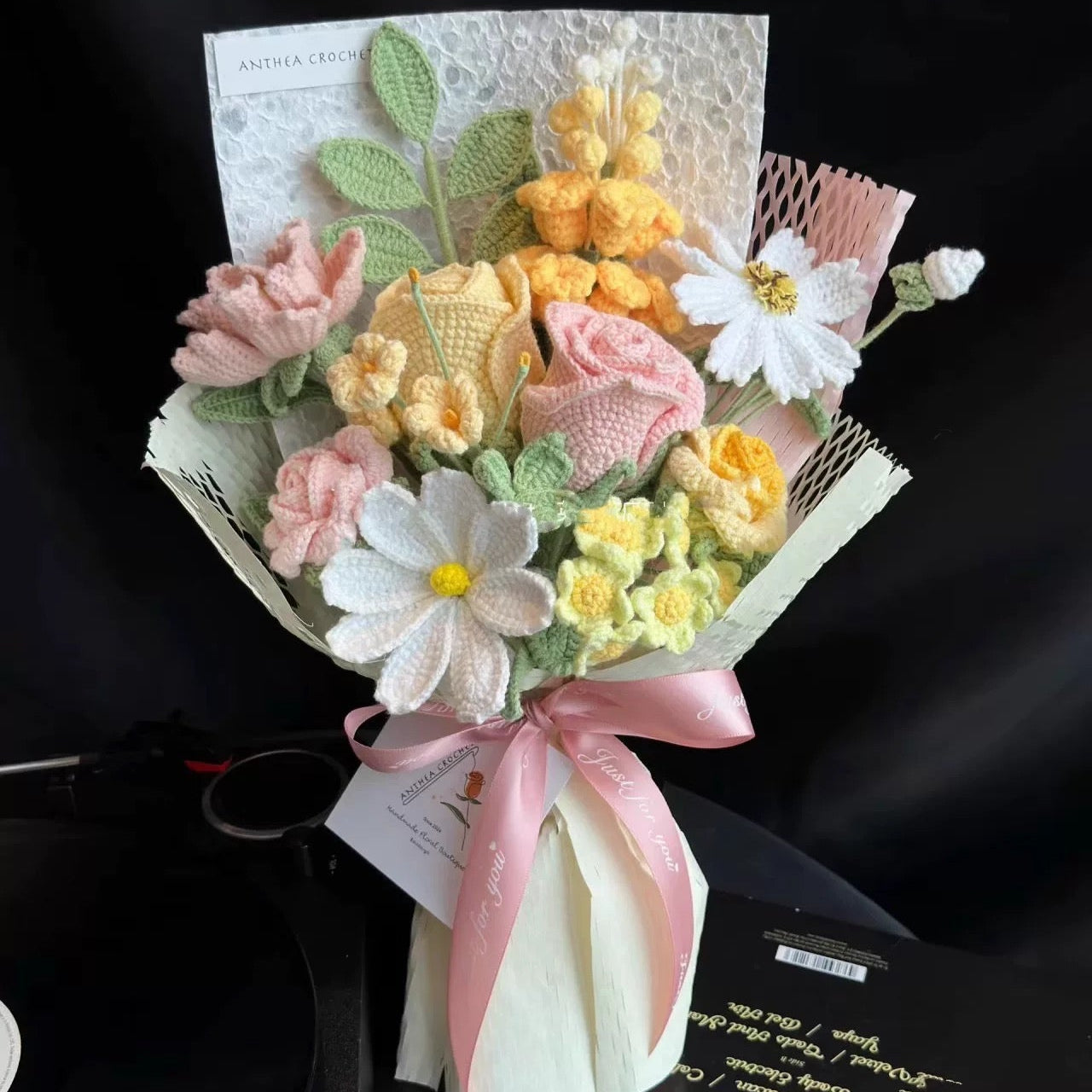 Crochet Hyacinth rose mixed bouquet