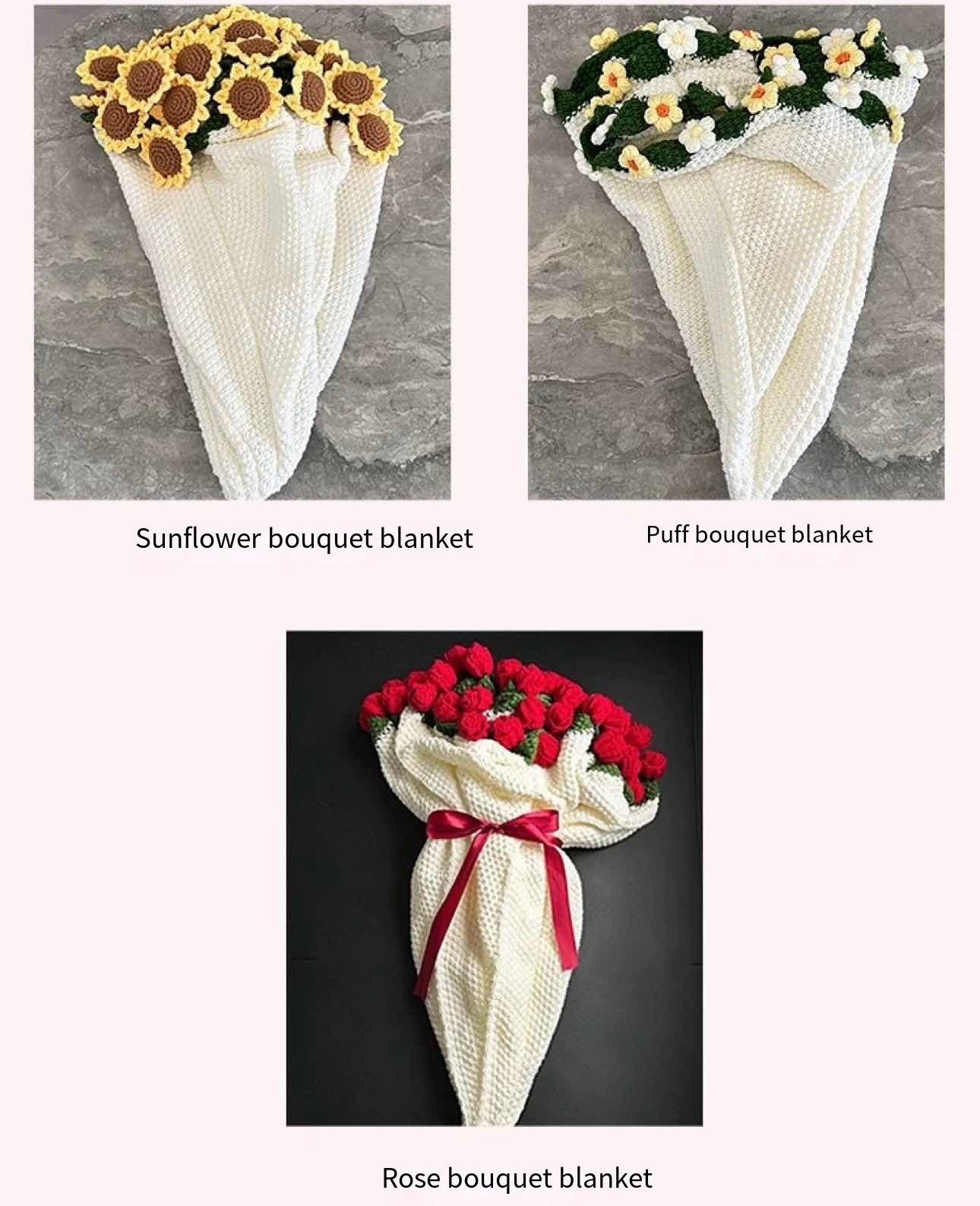 Crochet Rose&Sunflower bouquet blanket