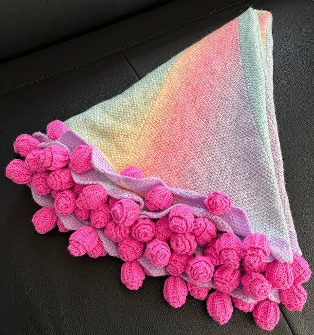 Crochet rose bouquet blanket（Ash purple）
