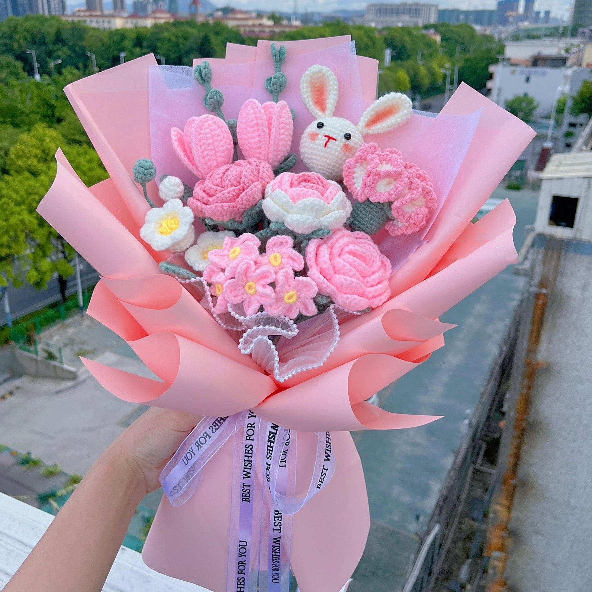 Handmade crochet mixed Rose bouquet