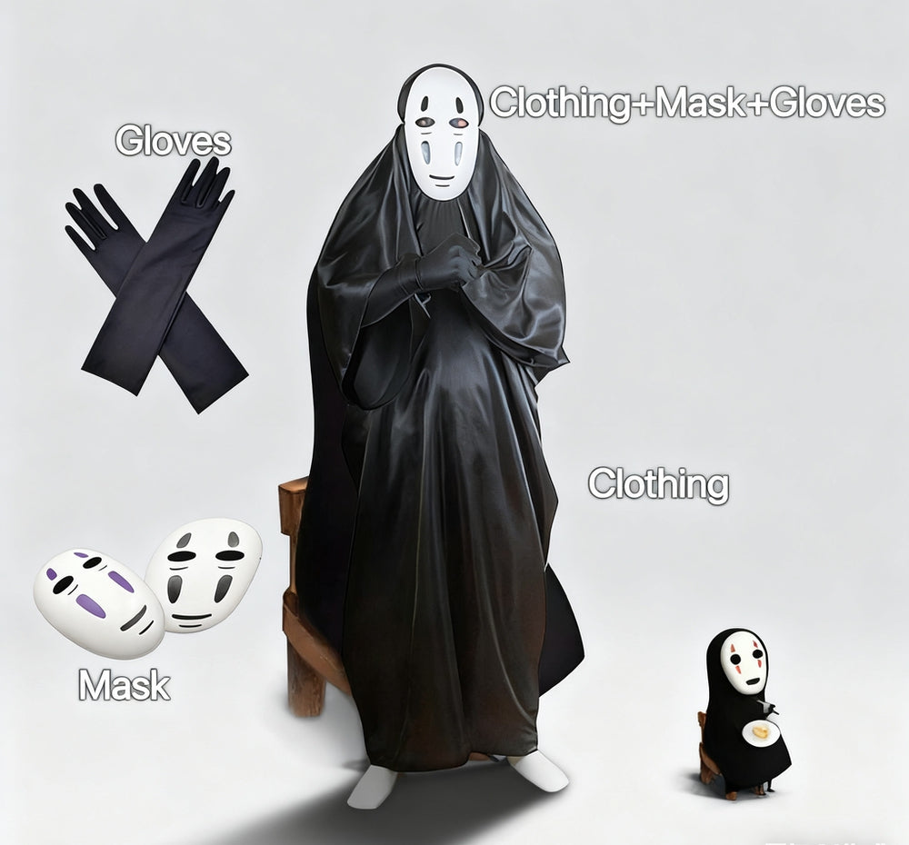 Faceless man cosplay,Muon Otoko Costume,Spirited Away Costume,Kid's costume,No face men,Halloween Cosplay Costume,children's costumes